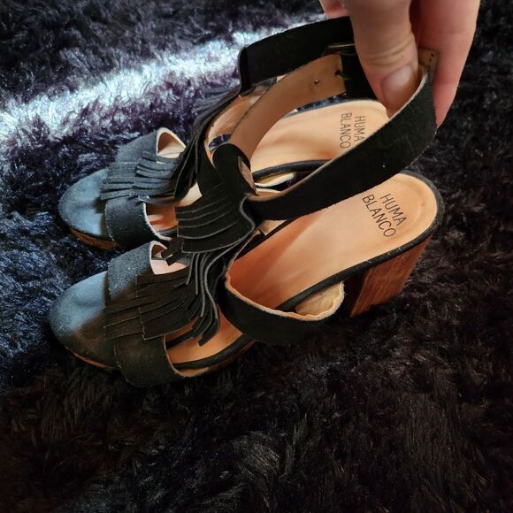 EU 38 Elegant Black Suede Block Heel Sandals - Picture 5 of 10